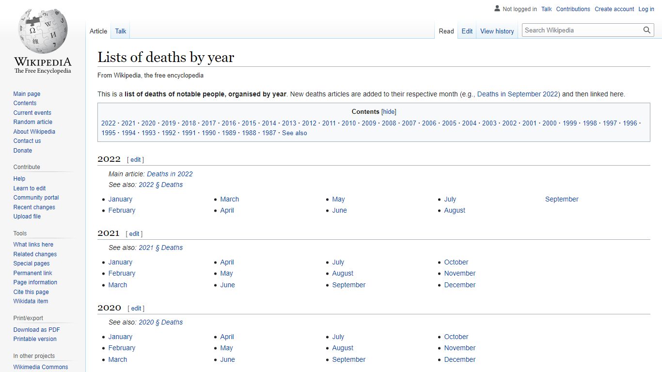 Lists of deaths by year - Wikipedia